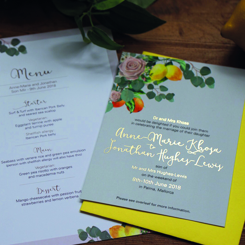 Citrus, lemons and oranges wedding invitation